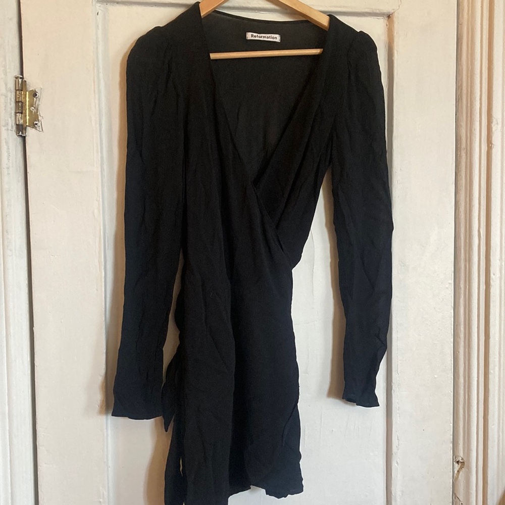 Reformation black wrap mini dress